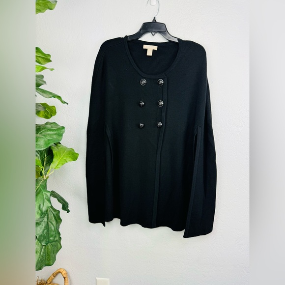 Banana Republic Black Extra Fine Merino Wool ribbed Knit Cape Coat Sweater - Picture 2 of 6